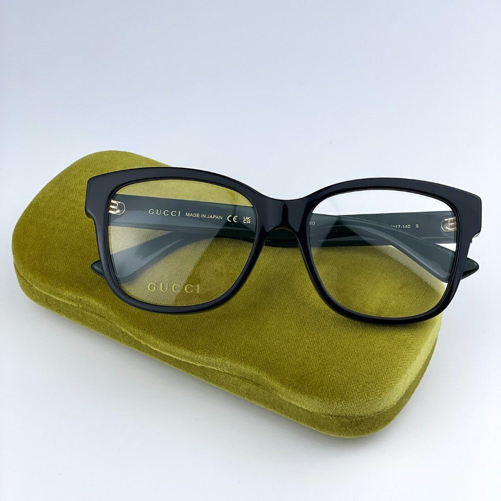 NEW Gucci GG0038ON 011 Black Green Square Women Eyeglasses - Picture 2 of 14